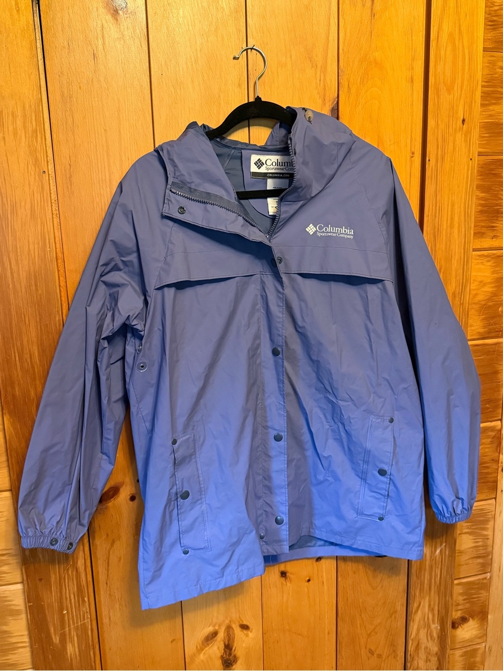 Vintage Columbia Women’s Medium Blue Purple Hooded Rain Jacket Windbreaker